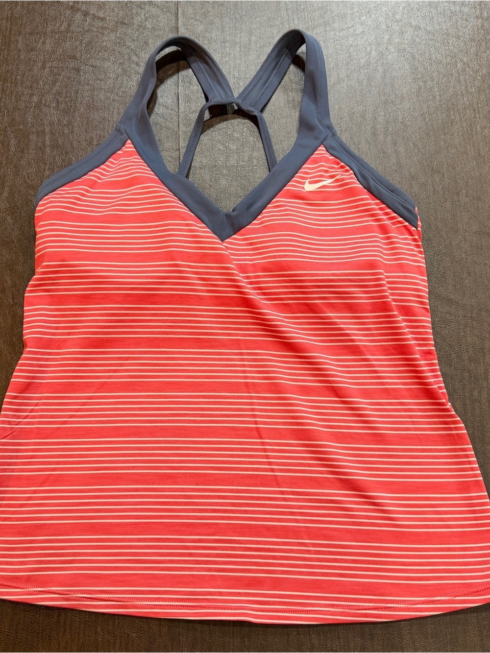 Nike Women's Coral Striped Swim Tankini with Navy Trim Sz M